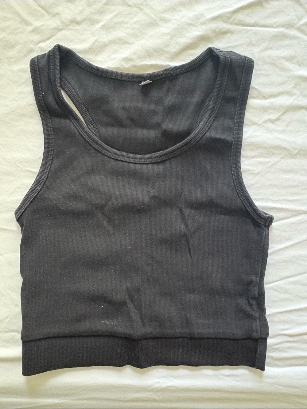 Bra30 Sporty Black Ribbed Cropped Tank - Size Medium